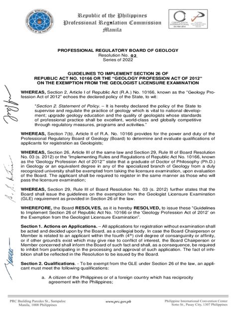 PROFESSIONAL REGULATORY BOARD OF GEOLOGY .